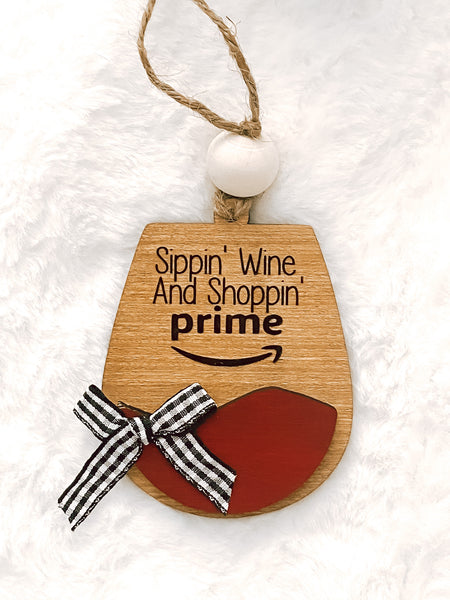 Red Wine Glass with Cute Saying Christmas Holiday Ornament