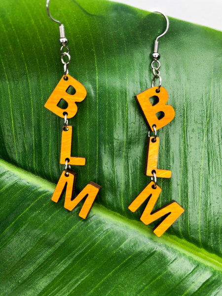 Hardwood Black Lives Matter (BLM) Initial Earrings in Black or Canary