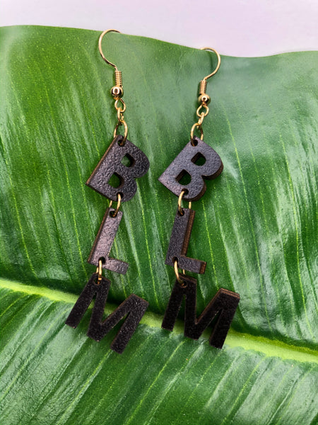 Hardwood Black Lives Matter (BLM) Initial Earrings in Black or Canary
