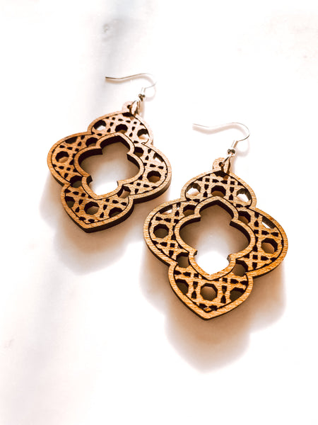 Boho Moroccan Clover Wooden Earrings