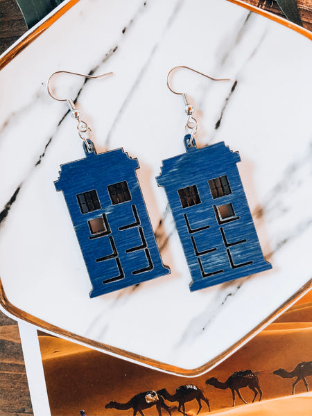 Doctor Who Tardis Blue Hardwood Earrings