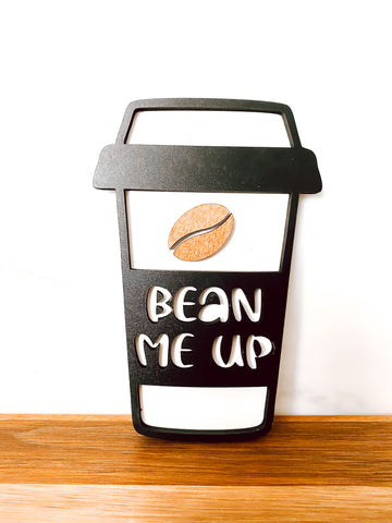 Bean Me Up Coffee Cup Tiered Tray Decor