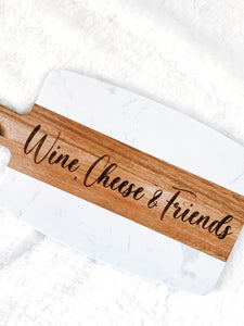 Marble and Wood Wine, Cheese, and Friends Engraved Serving/ Charcuterie Board