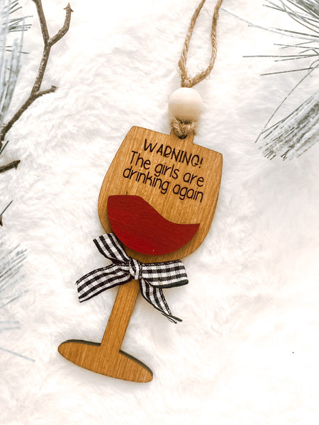 Red Wine Glass with Cute Saying Christmas Holiday Ornament