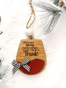 Red Wine Glass with Cute Saying Christmas Holiday Ornament